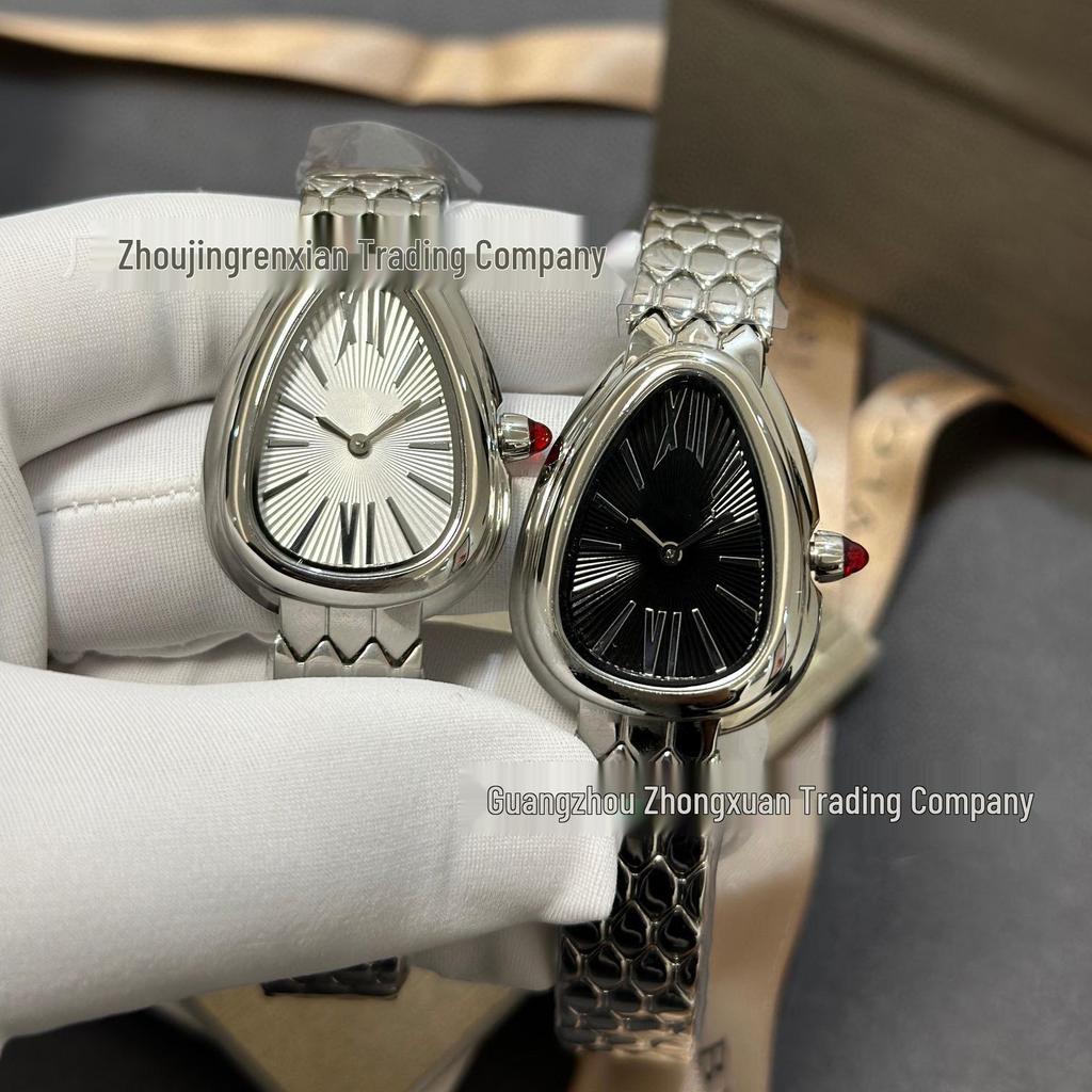 Gilded Snake Shadow Women's Quartz Watch with Fashionable Snake-Shaped Steel Band