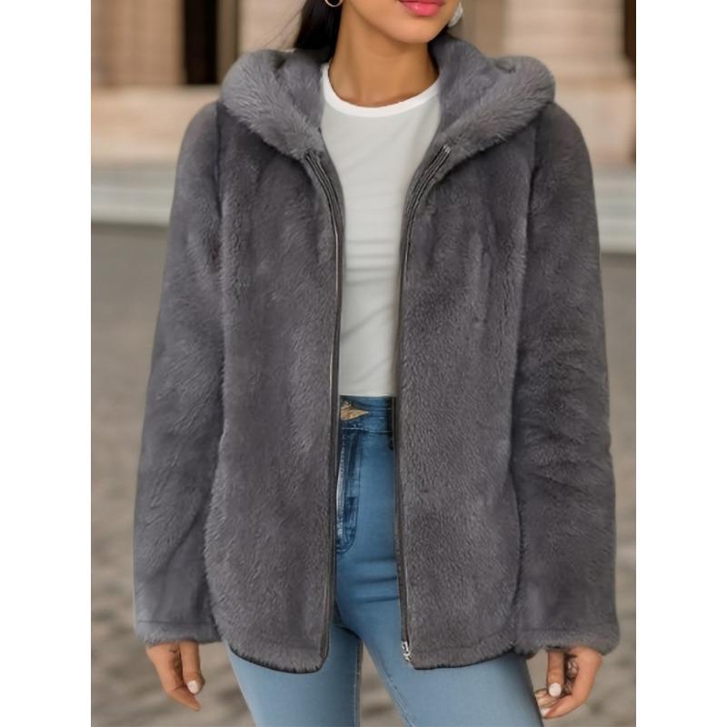 

Двусторонняя толстовка с капюшоном из кораллового флиса с добавлением флиса, осенне-зимние топы, теплая толстовка с застежкой-молнией из овечьей шерсти для женщин XL серый