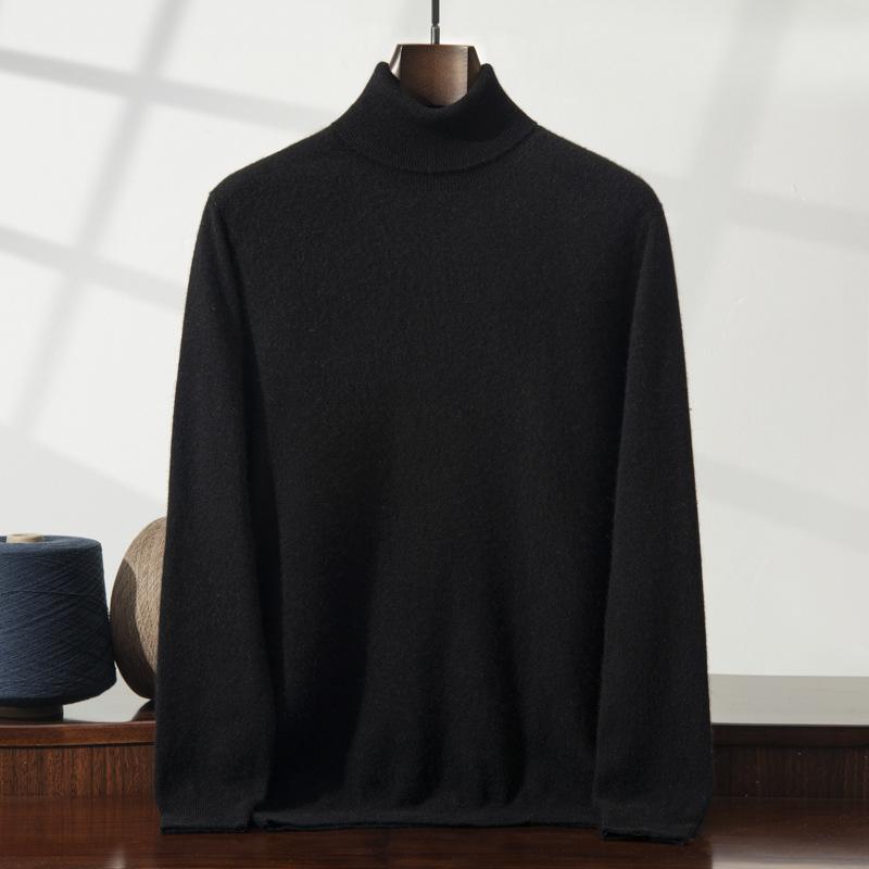 Cashmere Sweater Men's High Lapel Pullover Solid Color Sweater with Loose Knitted Sweater Inside