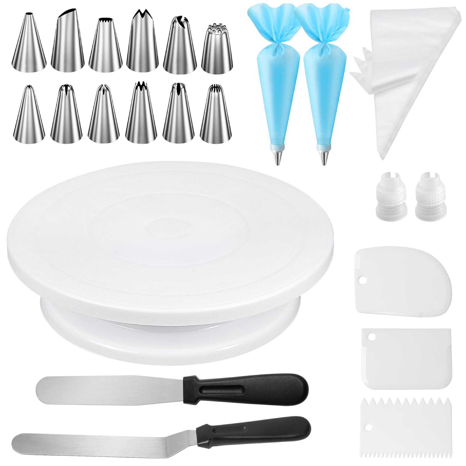 

Kyododoya Cake Turntable Set, 21-piece set for cake making, cake stand, approximately 28cm diameter, non-slip, 360-degree rotation, baking tools, PP p