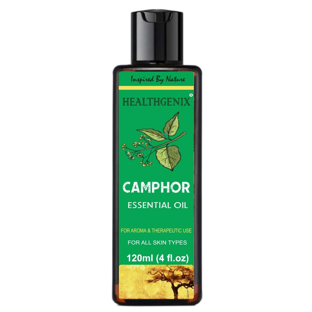 HEALTHGENIX Camphor Essential Oil - 120ml | Free Rose Water - 60ml | Camphor Oil For Strengthens Hair Roots, Skin Itching, Soothes Burns & Diffuser |