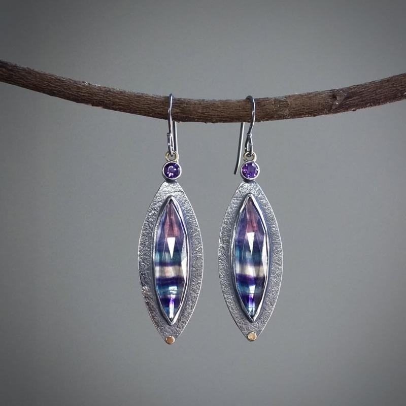 Jianjie Oval Colorful Stone Inlaid Mysterious Women's Pendant Earrings Classic Retro Banquet Ear Jewelry  Trend