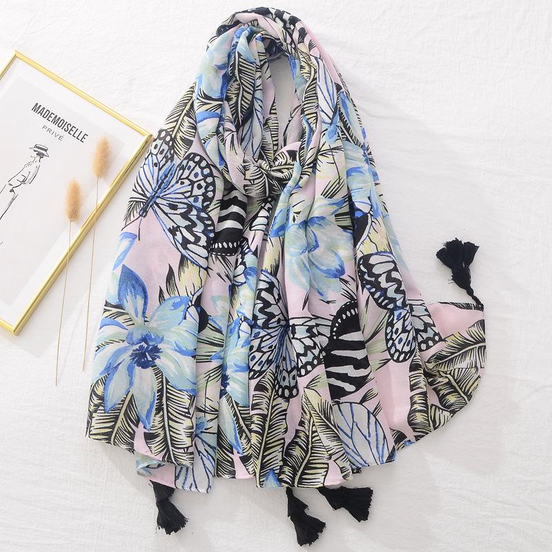 Women Autumn Winter Viscose Shawl Abstract Painting Floral Pashmina Stole Wrap Thick Echarpe Foulard Femme Muslim Hijab 180*90Cm