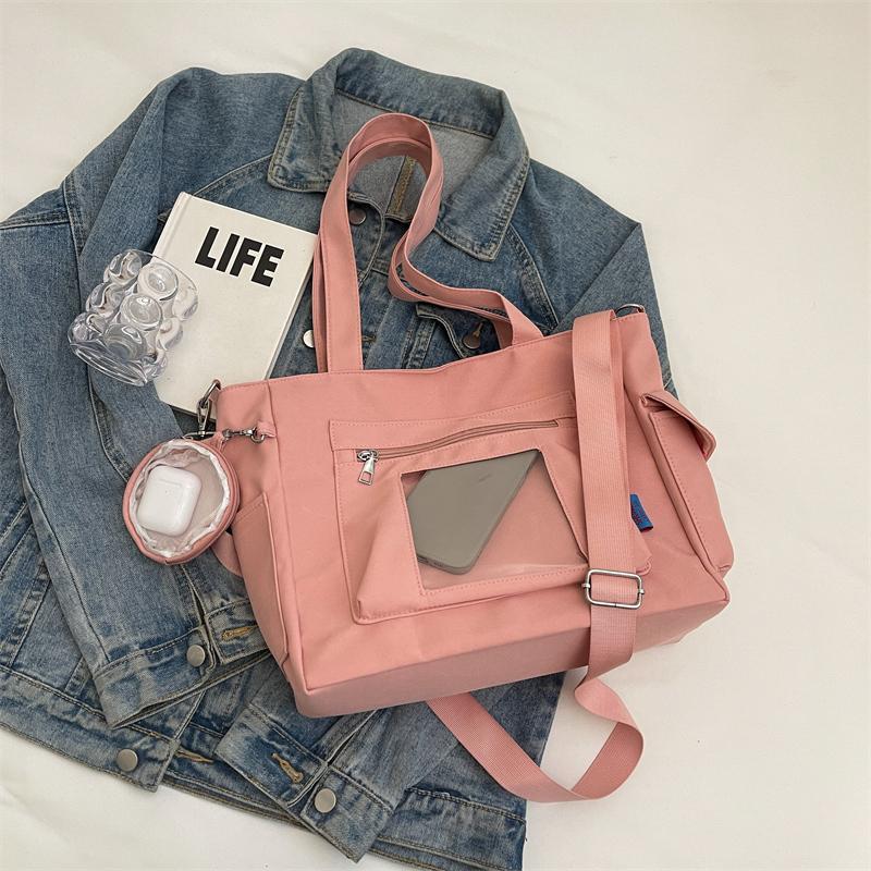 Large Capacity Canvas Bag Women's Transparent Handbag Student's Book Crossbody Tote Bag