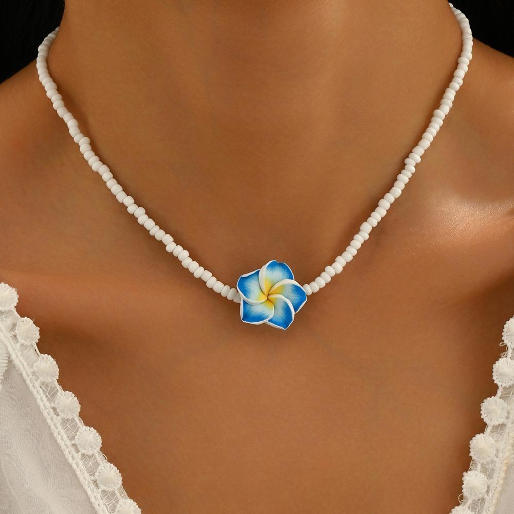 

Colorful Bohemian Necklace Sweet Flower Clavicle Chain Trendy Choker Necklace Women s Jewelry синій