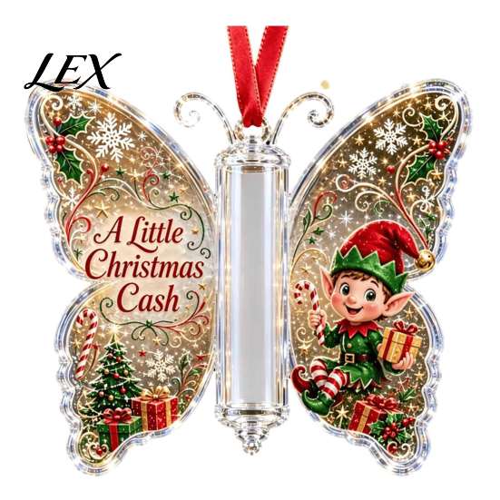 Acrylic Cash Display Christmas Gift Ornament, Butterfly Money Holder with Built?in Festive Party Decoration Clear Compartment, Holiday Hanging