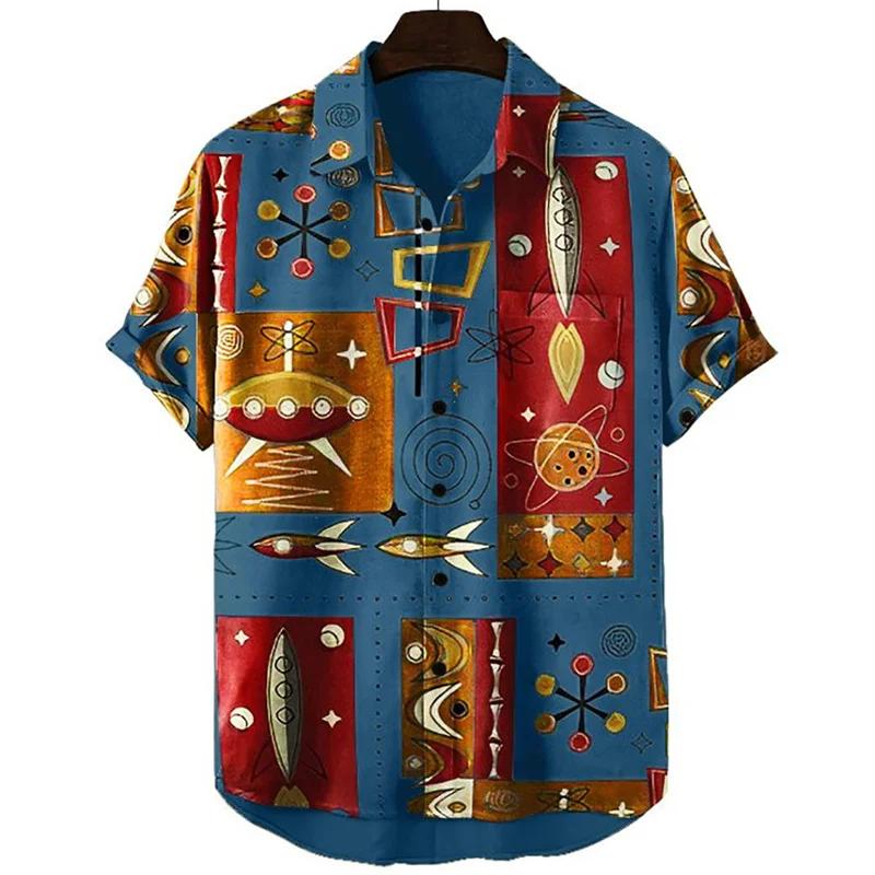Men Clothing Hawaiian Vacation Beach Shirt Lapel Blouse Summer Casual Clothes Tops Chemise