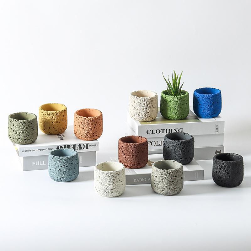 Custom Nordic Matte Scented Candles Holder Embossed Empty Cement Candle Container Colorful Concrete Candle Jar Short / Small