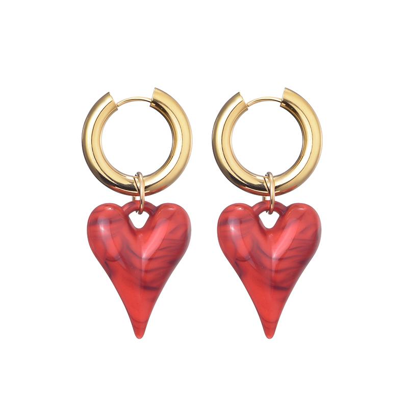 New Fashion Acrylic Resin Leopard Heart Pendant Hoop Earrings Woman Gold Color Thick Stainless Steel Ear Buckle Female Jewelry