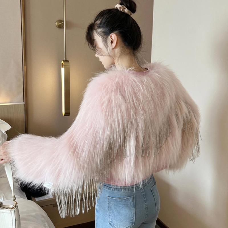 Beaded tassel imitation fur jacket women's short winter new imitation fox hair light imitation raccoon hair
