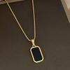 New Minimalist Rectangular Pendant Necklaces For Women Men Korean Black Epoxy Long Gold Color Metal Birthday Daily Gifts Zircon
