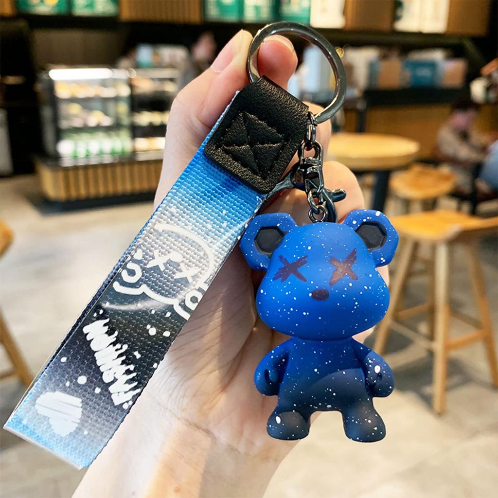 [Moerstar] Bear Keychain Keychain Cute Resin Animal Pendant Cute Color Bear Key Braided Idea Rope Animal Pendant Metal Keychain, Blue