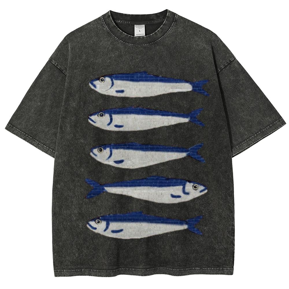 Vara Gojo desene animate pește sărat imprimare femei tricou larg spălare supradimensionată mânecă scurtă design la modă de vară top