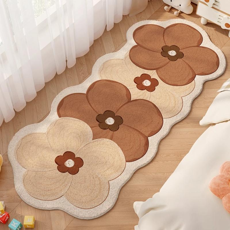 Dopamine Floral Plush Carpet Thick Soft Fluffy Bedroom Bedside Rug Washable Non Slip Floor Mat For Living Room Home Decor