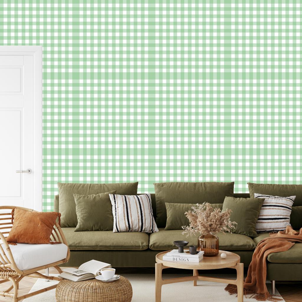 Wallpaper Fabric Pattern Mint, White and Light Gray 50x1000