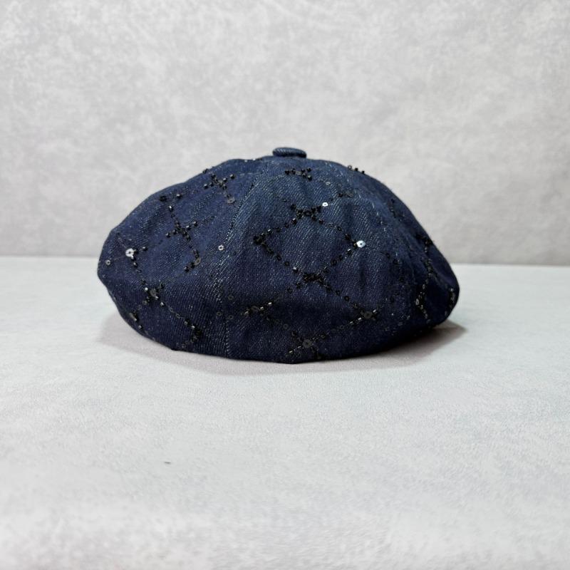 25 Herbst neu hochwertige Schwerindustrie heller Diamant Denim Perlen Baskenmütze Damenhut Tide