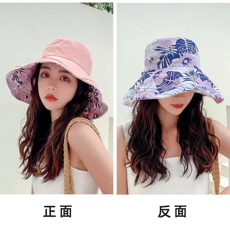 Reversible Foldable Cotton Sun Hat For Women Summer Wide Brim Uv Protection Panama Beach Bucket Hat Ladies Girls Outdoor Sea Hat