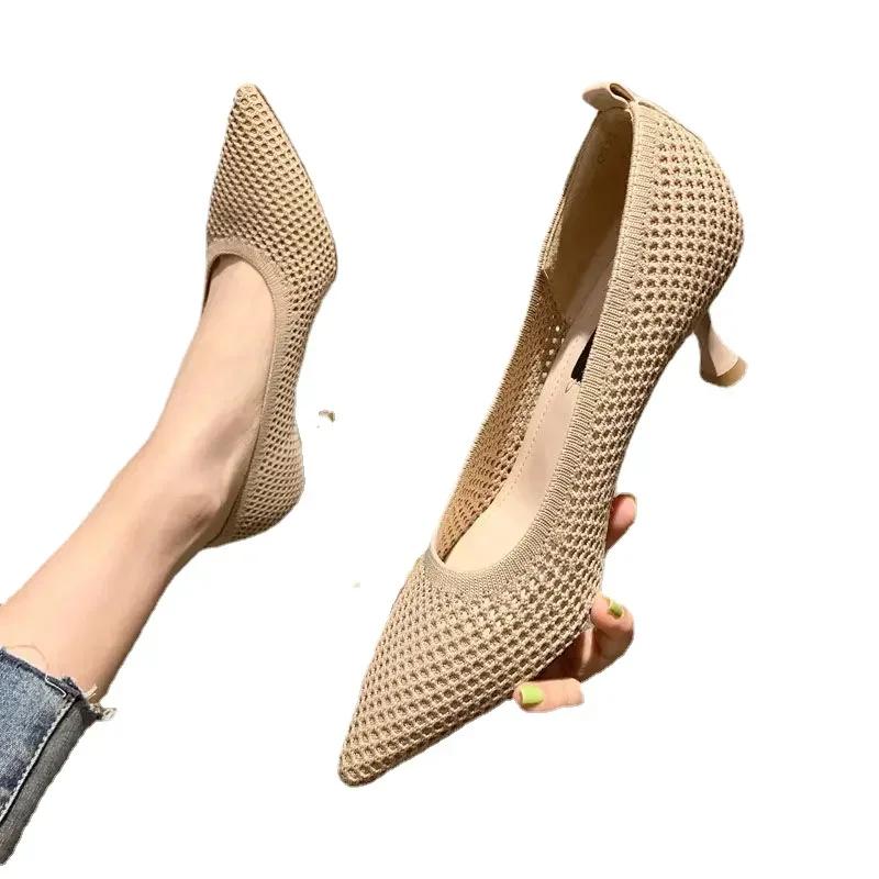 Women Pumps Summer Comfortable for Mesh Breathable Women Shoes Triangle Heeled Party Stiletto Sexy Single High Heel Shoes Style