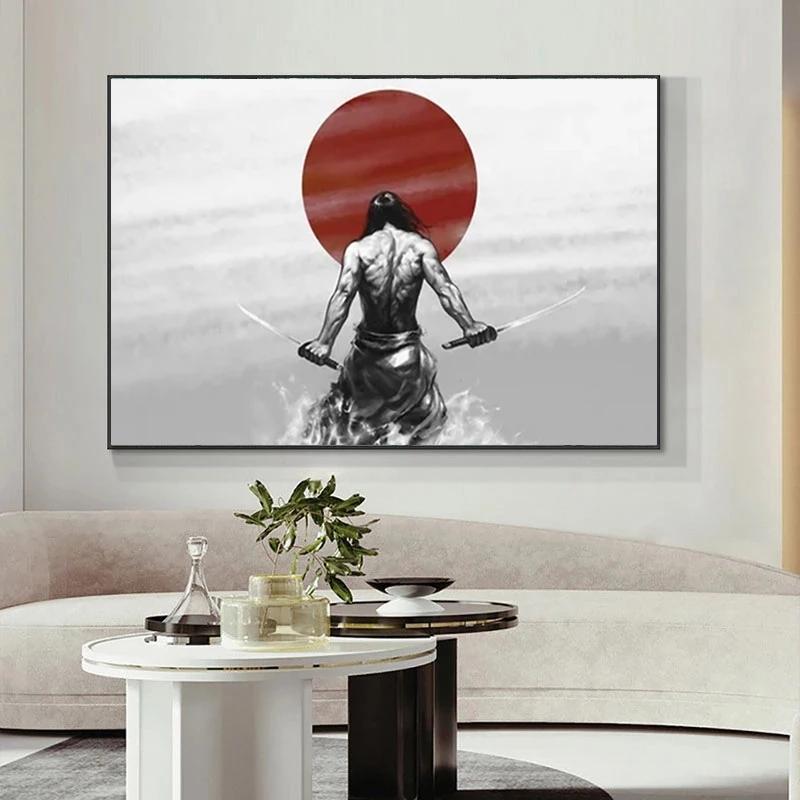 Japanese Sunset Samurai Posters and Prints Abstract Wall Art Picture Bushido Canvas Painting for Living Room Home Artwork Decor No Frame