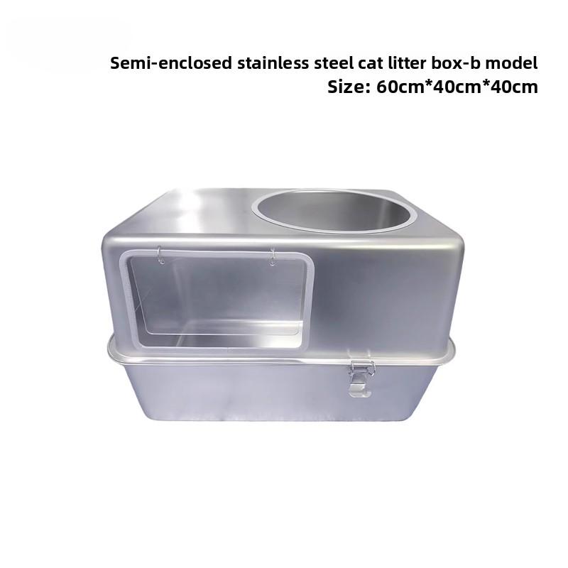 Stainless Steel Cat Litter Box Semi-Enclosed Design Cat Bedpans Anti-Scatter Pet Toilet for Easy Cleaning Durable Feline Supplie
