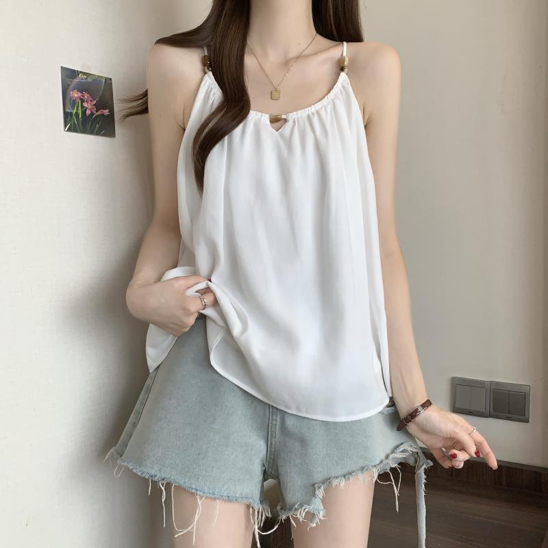 Elegant Plus Size Beaded Patchwork Sleeveless French Camisole M (Recommended up to 120 jin) белый
