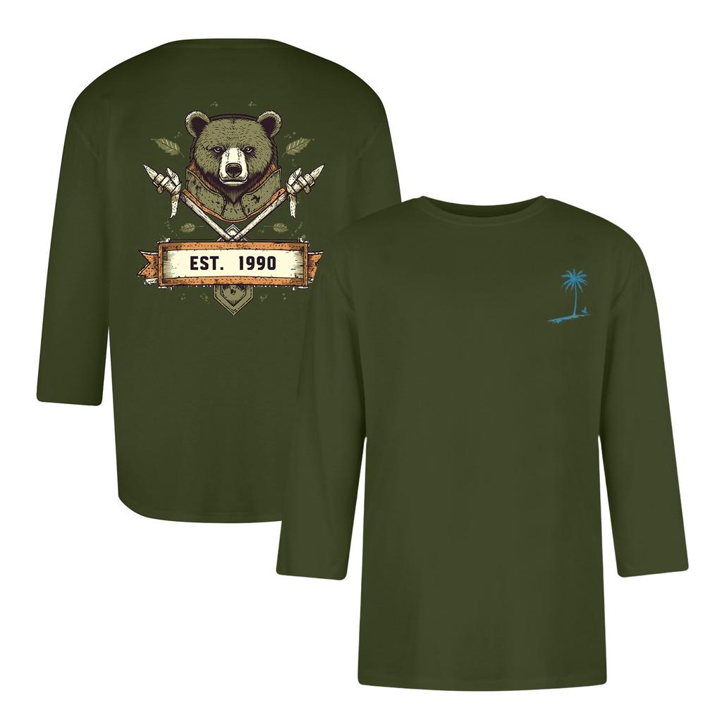 Men's Casual and Fashionable Printed Collar Three-quarter Sleeve Top T-shirt