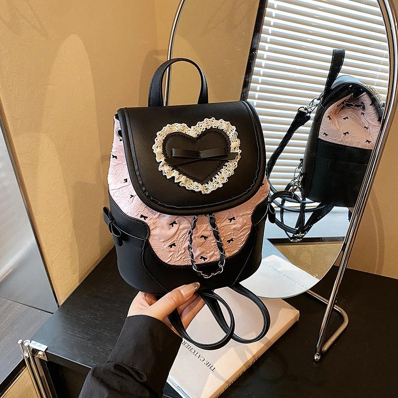 College Student Fashion Versatile Bow Backpack Bag Women's Summer New Love Commuter Bucket Bag