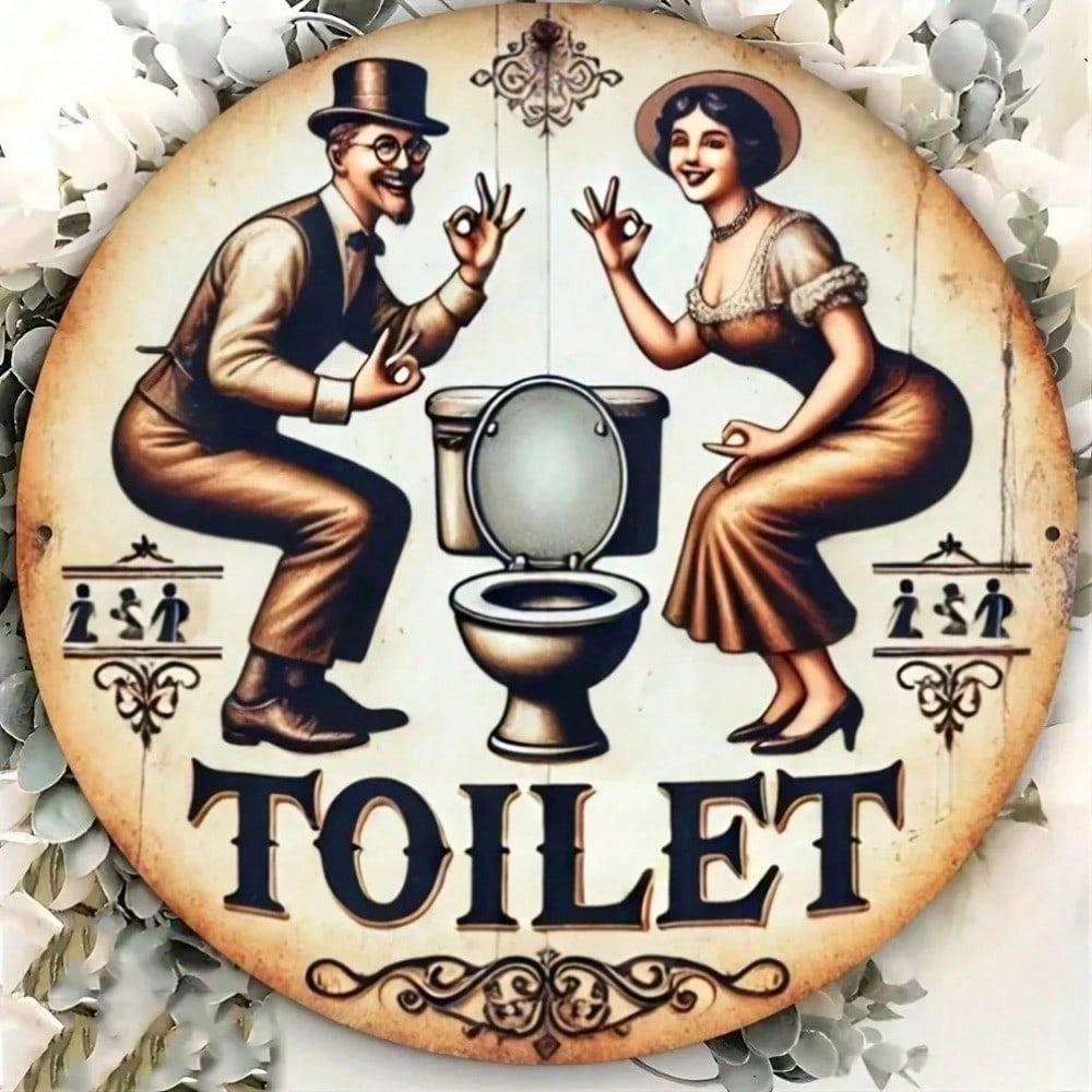 Metal Poster Vintage Toilet Wall Art, Retro Bathroom Decor, Funny Tin Sign for Home Bar Man Cave