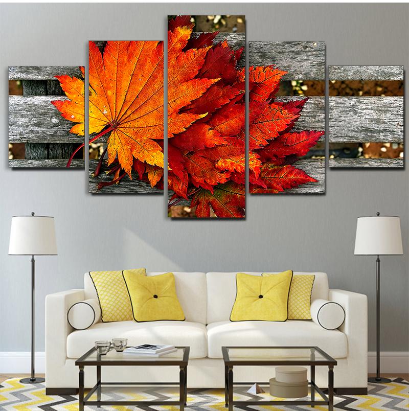 

5 Pieces Wall Art Canvas Maple Leaf Landscape Poster Painting Living Room Picture Print Bedroom Artwork Modern Home Decoration 20X35 20X45 20X55CM