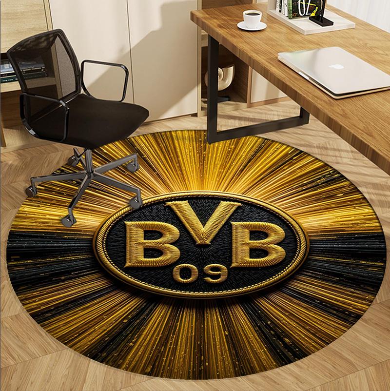 Borussia Dortmund Pattern Round Rug, Indoor/Outdoor Mat, for Picnic, Gameroom, Bedroom, Office, Living Room, Home Decor Carpet, Birthday Gift
