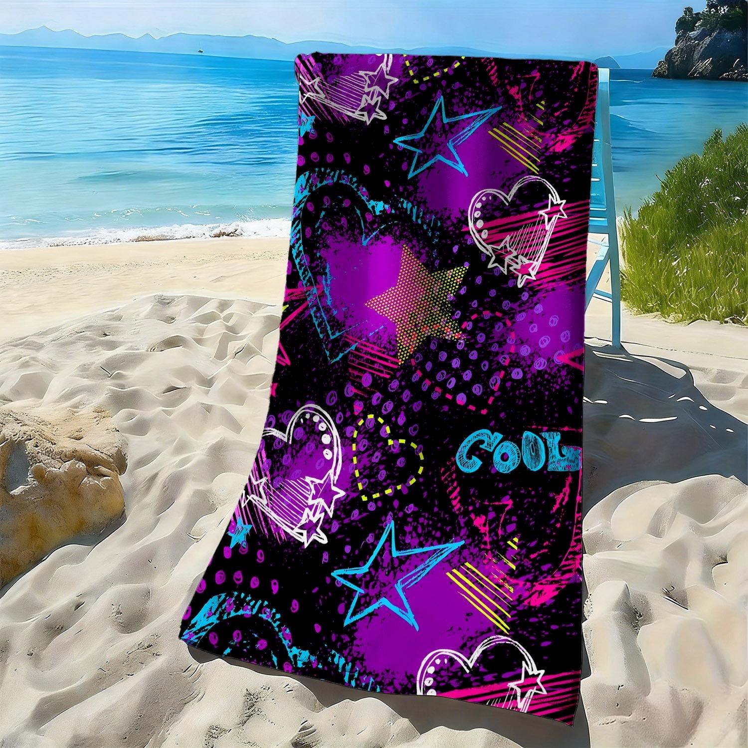 

Trendy star and heart pattern polyester microfiber beach towel is highly absorbent, suitable for swimming and beach outings W30*H60(CM)