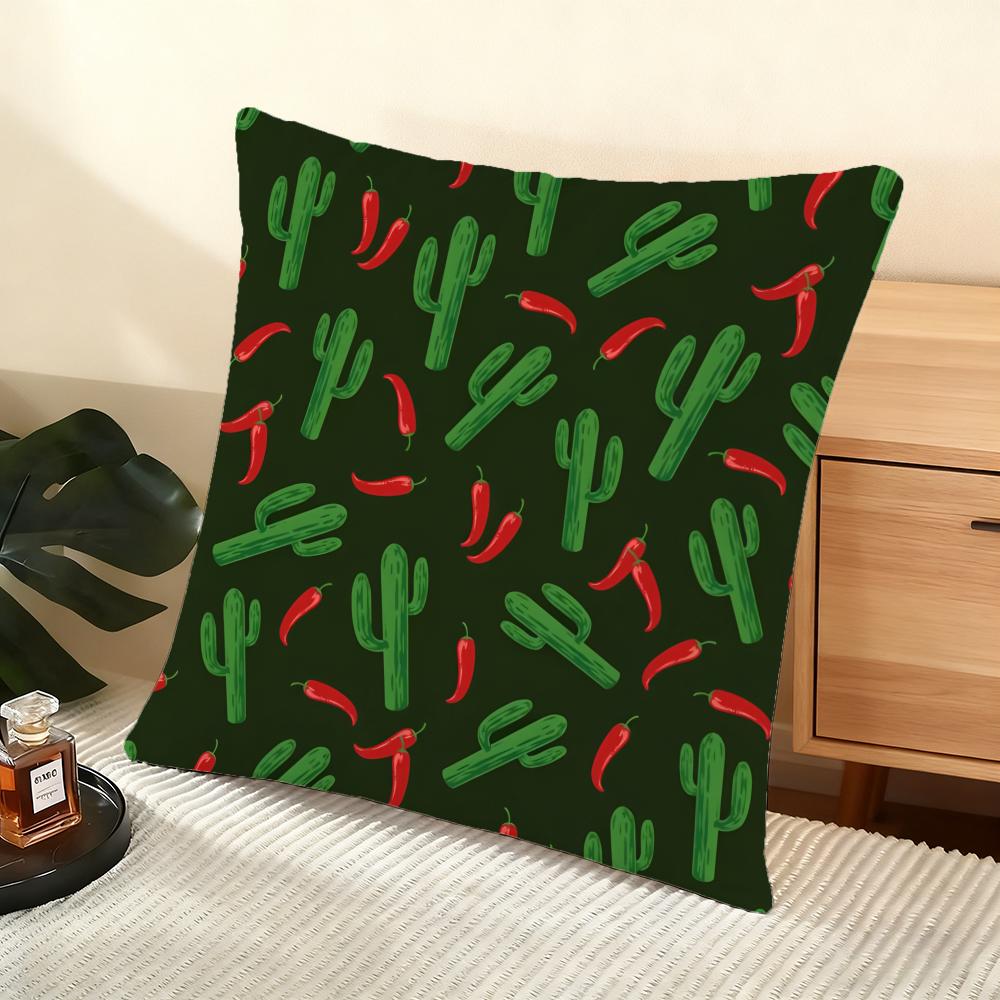 Cactus Pattern Cushion Cover Soft Short Plush Pillow Cover Smooth Cozy Texture Aesthetic Cushion Case Home Decor