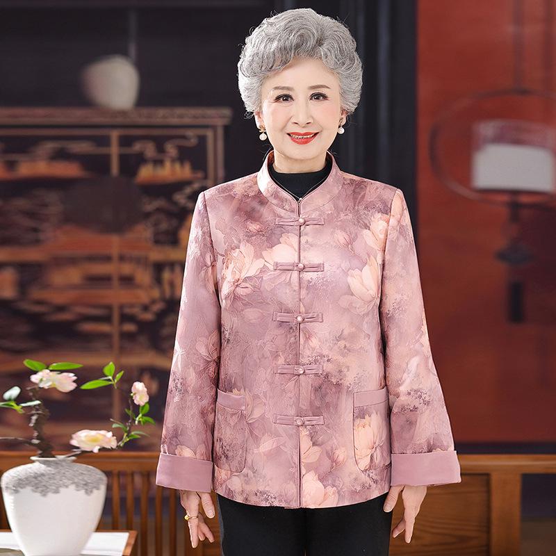 Stylish Spring Autumn Chinese Jacket for Middle-Aged Women: 60s-70s Versatile Long Sleeve