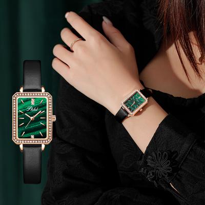 Retro Watch Rhinestone Green Watch Simple Temperament Square Belt Watch Fashionable Watch for Women