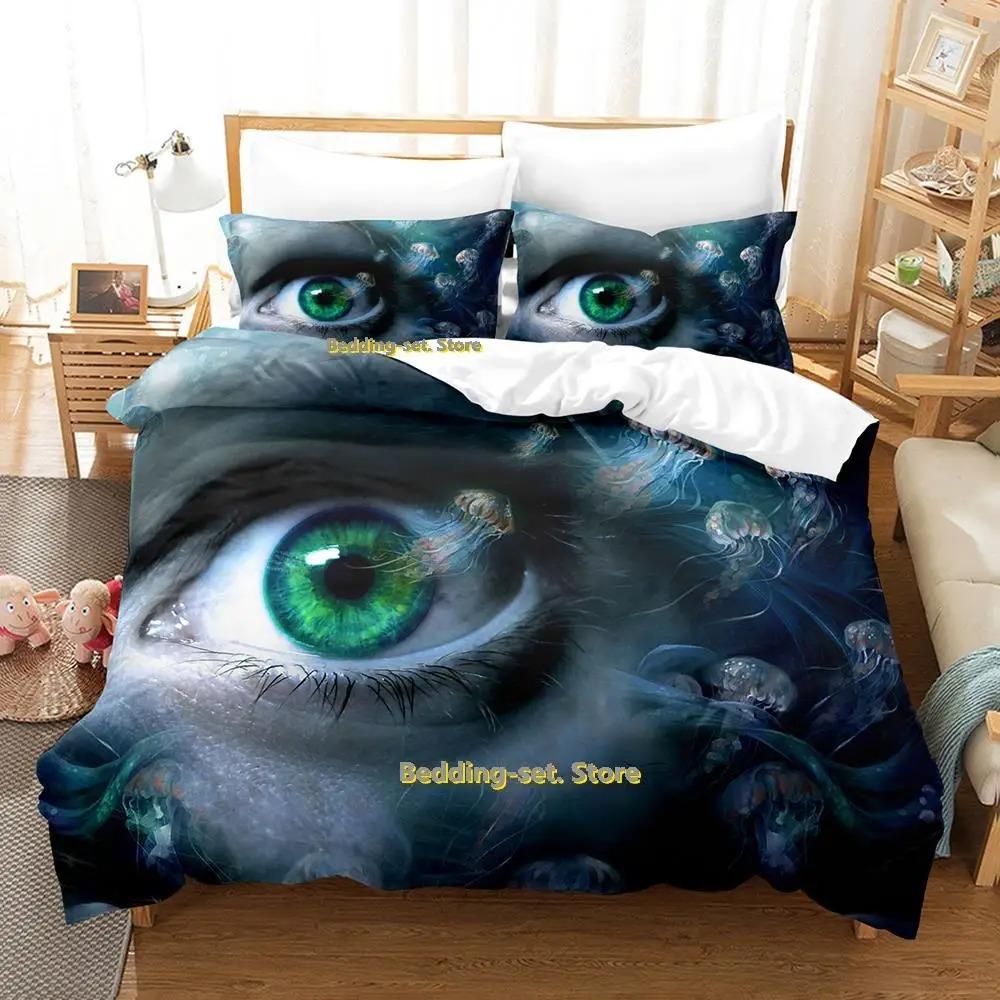 Worldeater Galaxy Eye Watercolor Artistic Eye Bedding Set Cartoon Anime Three-piece Set Adult Kid Bedroom Duvetcover Sets
