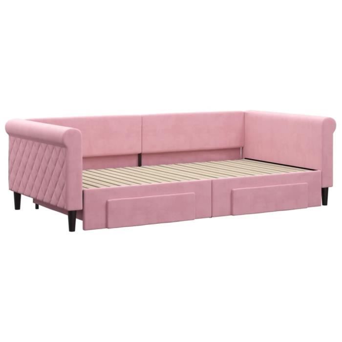 VidaXL Daybed with Trundle and Drawers Pink 100x200 Cm Velvet 3197829