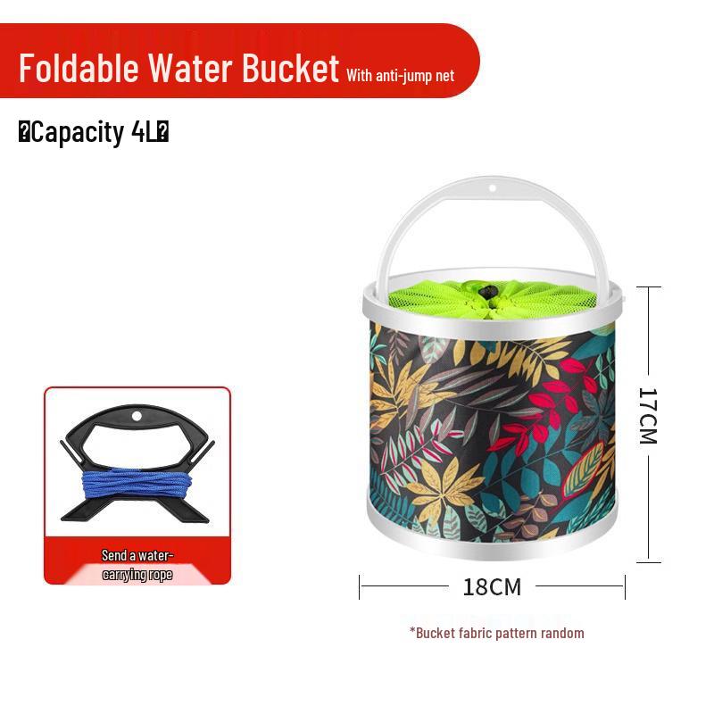 Multi-Functional Foldable Fishing Bucket with Rope & Anti-Jump Net for Live Fish