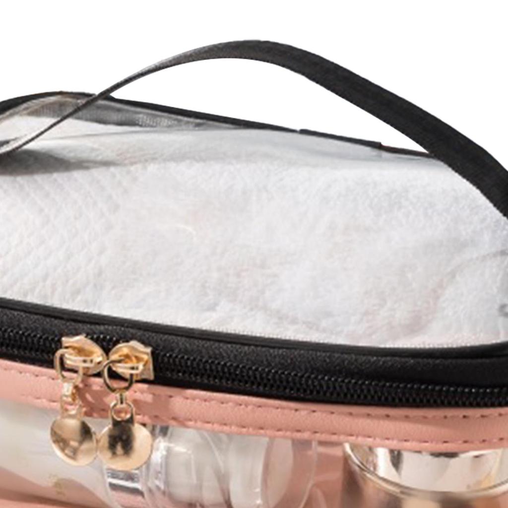 Double Layer Makeup Bag with Smooth Zippers Comfortable Handle Waterproof Sealed Travel Cosmetic