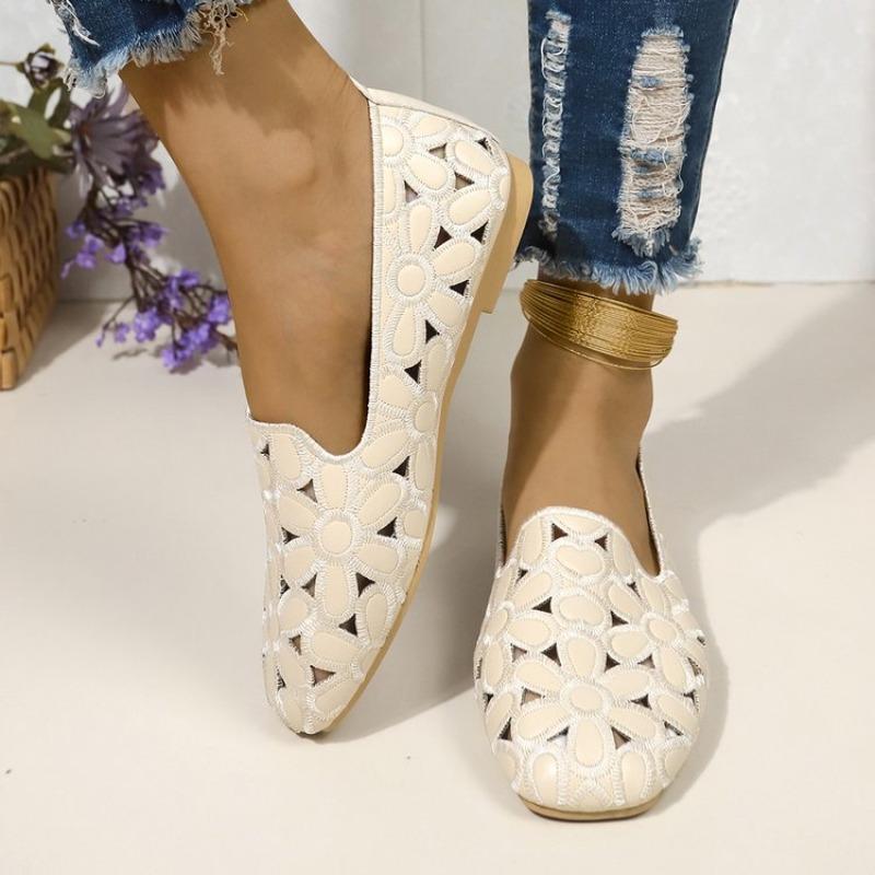 Fashion Square Toe Summer Shoes for Women Embroidery Designer Shoes Soft Slipon Loafers Moccasin Leisure Women's Ballet Flats