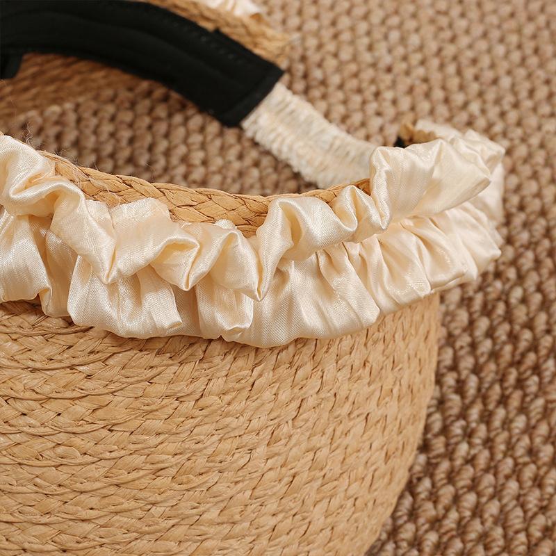 New pleated ribbon empty top sun hat women's spring summer weaving outdoor seaside sun protection and UV protection sun hat