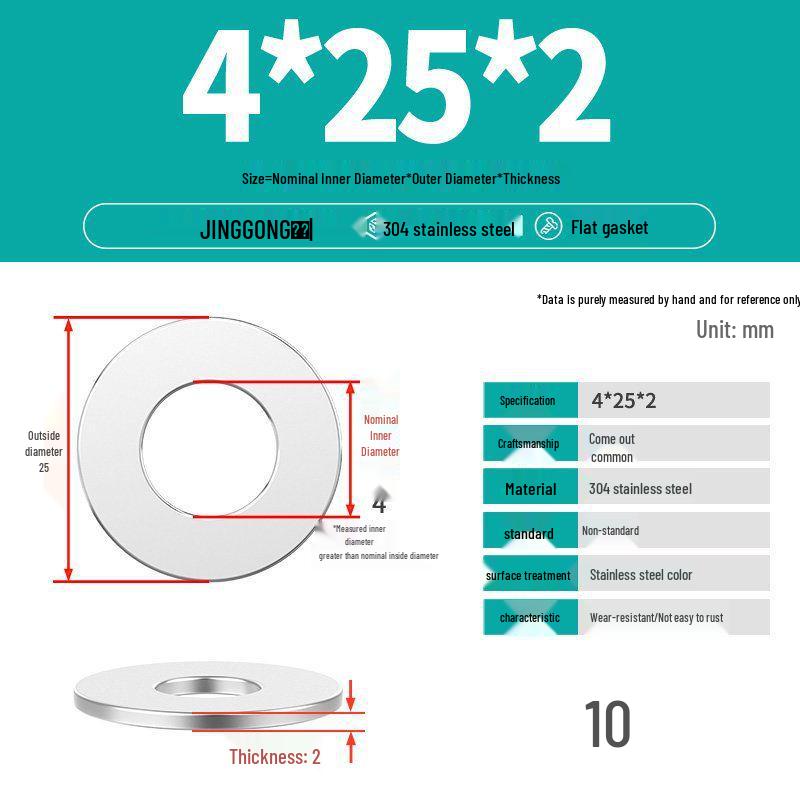 Zesílená plochá podložka/distanční kroužek z nerezové oceli 304 M4 M5 M6 M8