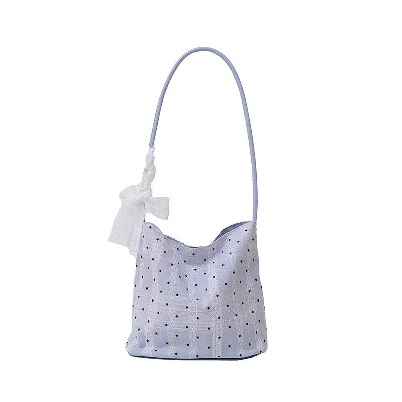 Korean Japanese Fashi Mini Shoulder Bag for Girls Bucket Bag with Decorative Silk Scarf Collecti Cute Storage Bag