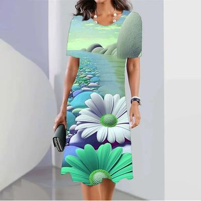Vestito estivo da donna, con stampa floreale bohémien, scollo a V, maniche corte, tasche, moda casual, elegante, per le feste