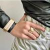 European American Black Gold Enamel Wide Band Ring with Ridge Pattern - Retro Style 699