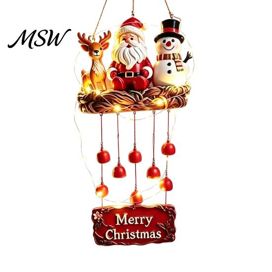 Holiday Party Hanging Decor Christmas Santa Wind Chime, Festive Ornament, Claus Snowman Elk Decorative Metal Bells for Garden Chime Patio Yard