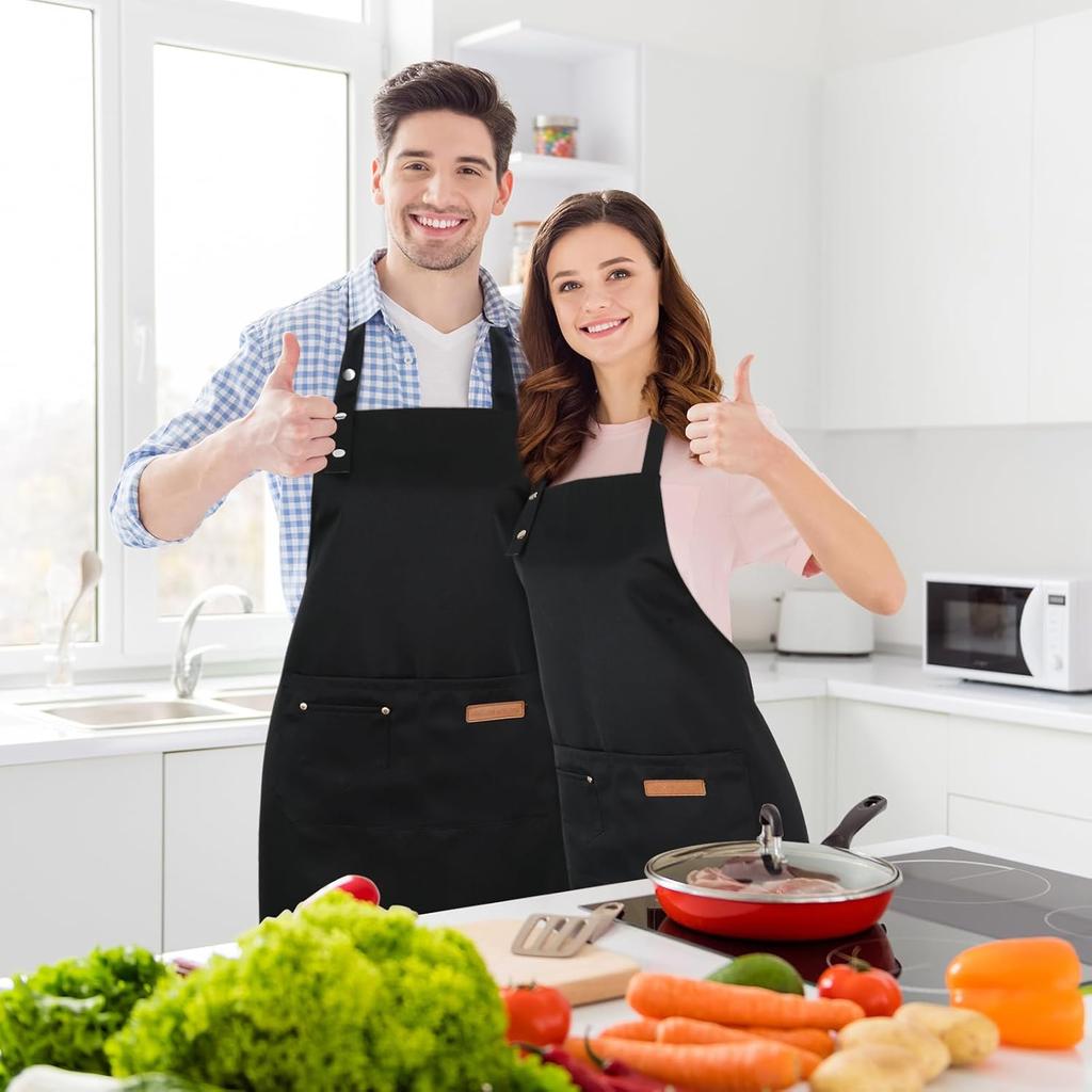 2 Pack Kitchen Aprons for Women, Adjustable Cooking Aprons for Women with Pockets, Waterproof Chef Aprons