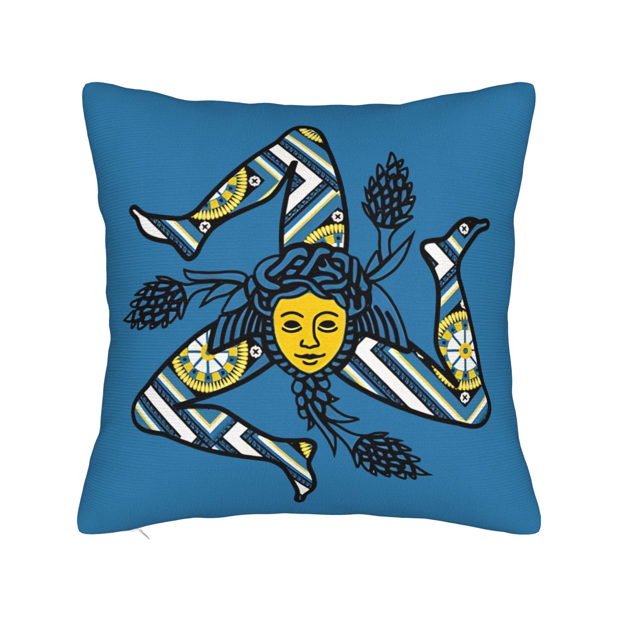 Sicilia Ruota Square Pillow Covers Polyester Sofa Trinacria of Sicily Cushion Case Cool Home Decoration Pillowcase 30x30cm 12x12in