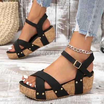 Modische Damen Keilsandalen 2025 Sommer Plateau Gladiator Sandalen für Damen Dicke Sohle Rutschfest Strand Sandalen Übergröße