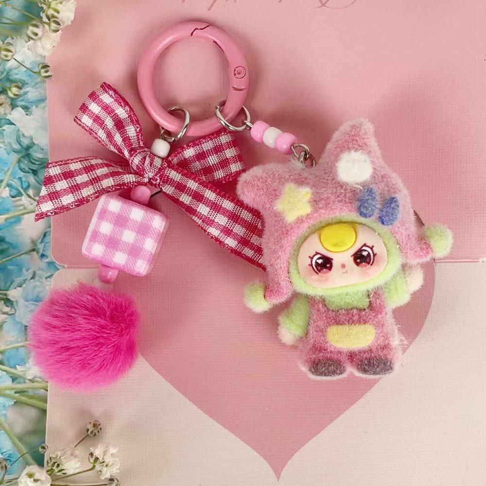 Cute Baby Three Doll Keychains Flocking Doll Keyring Backpack Bag Pendants Key Accessories Kids Favors Party Gifts Ornament