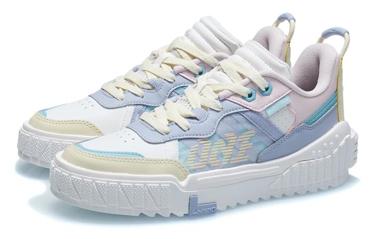 Li Ning 001 UNBLOCK Slip Resistant Abrasion Resistant Low top Skateboard Shoes Women's White Blue Pink AGCR152-2
